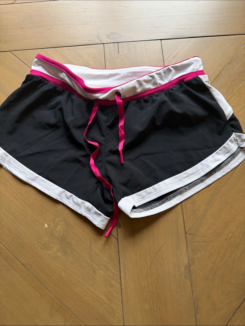 Fabletics Black Athletic Shorts with Hot Pink and White Trim